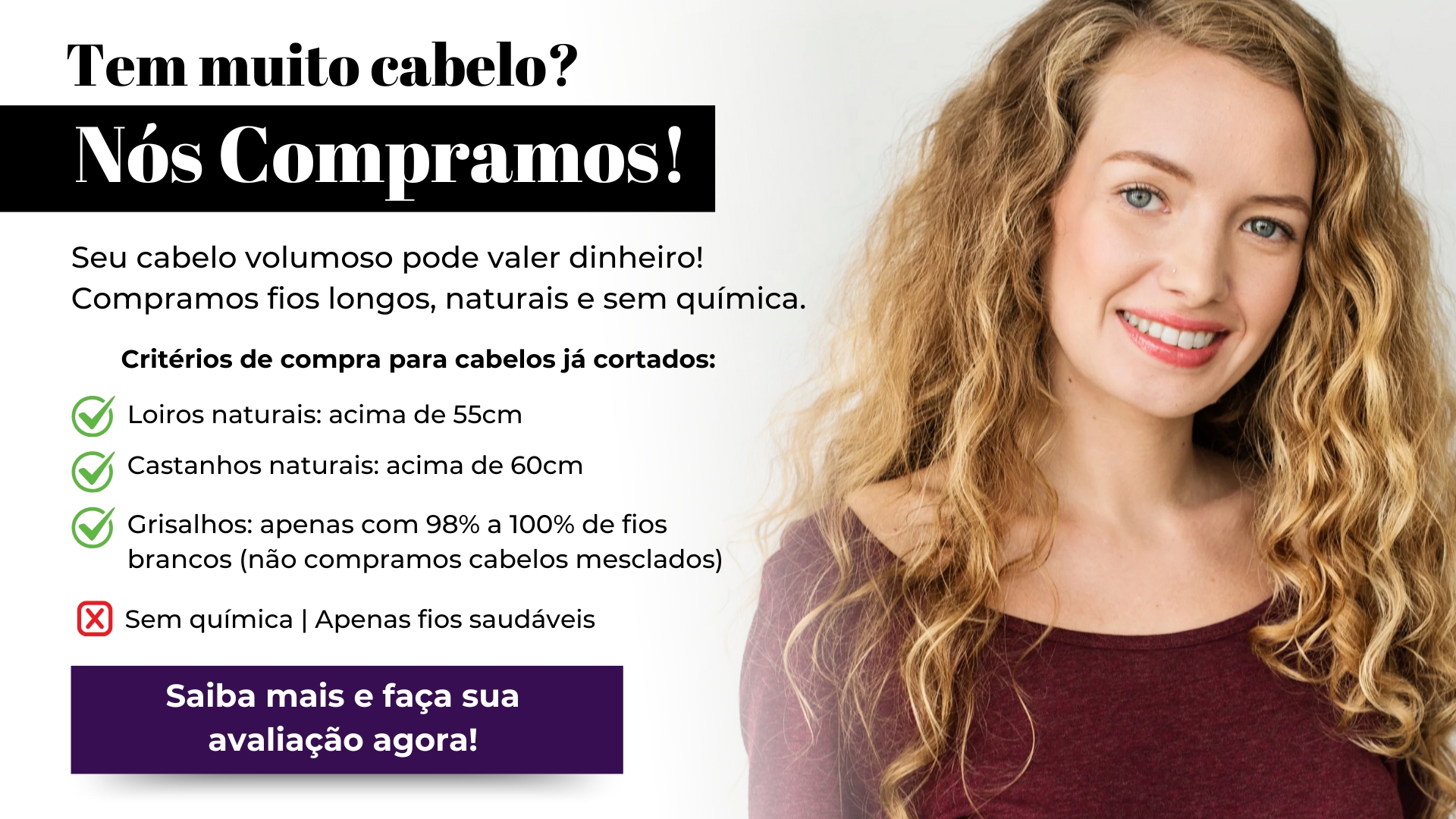 Nós compramos! Venda seu cabelo e renove seu visual Ganhar Dinheiro Vendendo Cabelo